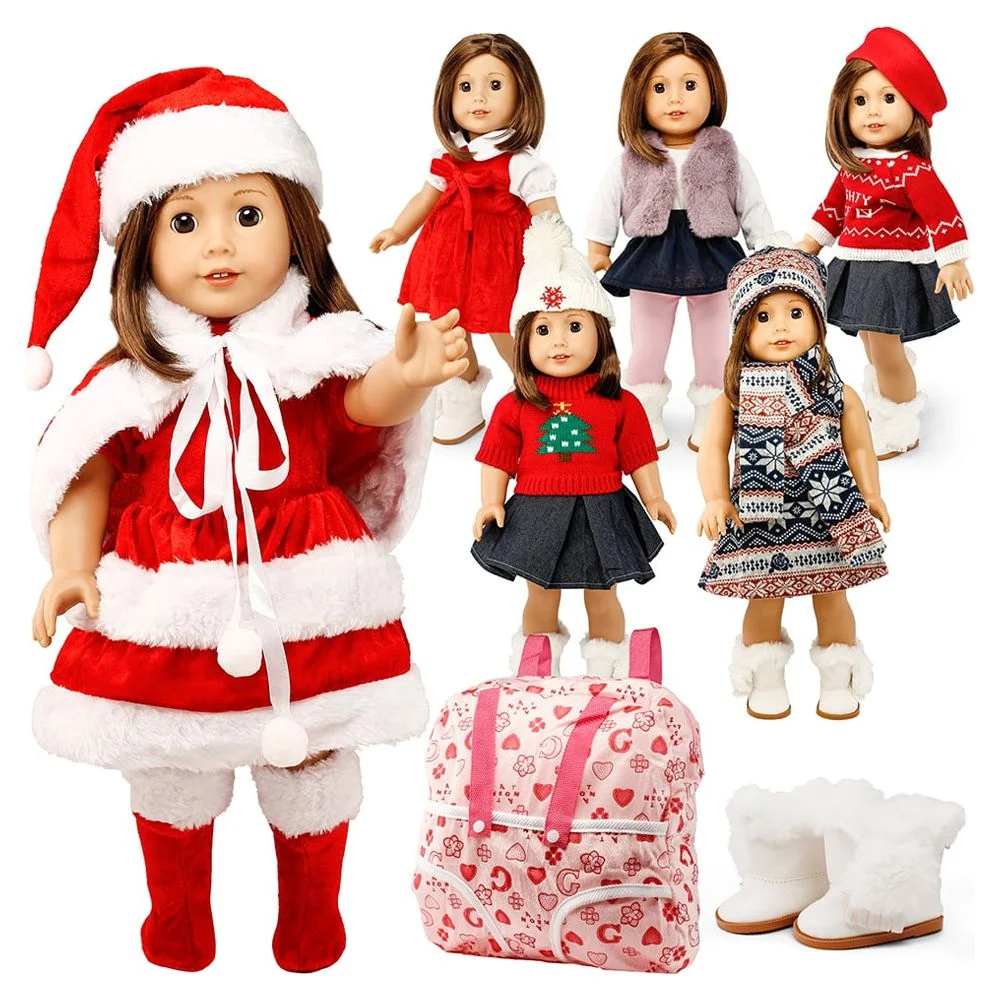 Doll Clothes For American Girl 18 inch Inch Dolls W Ardrobe Makeover Outfit Christmas Santa Casual Dress Boots Bundle