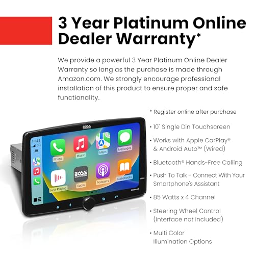 BOSS Audio Systems BVCP9700A-FL Single DIN Car Stereo Wireless Apple CarPlay, Android Auto, 7 Inch Touchscreen, Bluetooth, AM/FM Radio Receiver