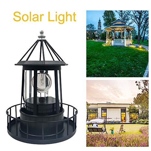 CALIDAKA LED Solar Powered Lighthouse,360 Degree Rotating Lamp Waterproof Garden Smoke Towers Statue Lights for Outdoor Garden Pathway Patio Courtyard Decoration