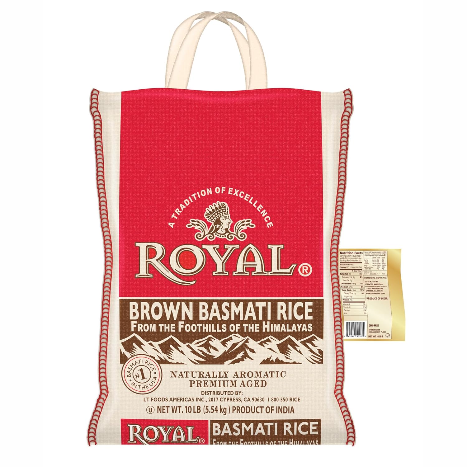 Authentic Royal - Basmati Brown Rice Whole Grain, Naturally Gluten Free and Vegan - 10 Pounds