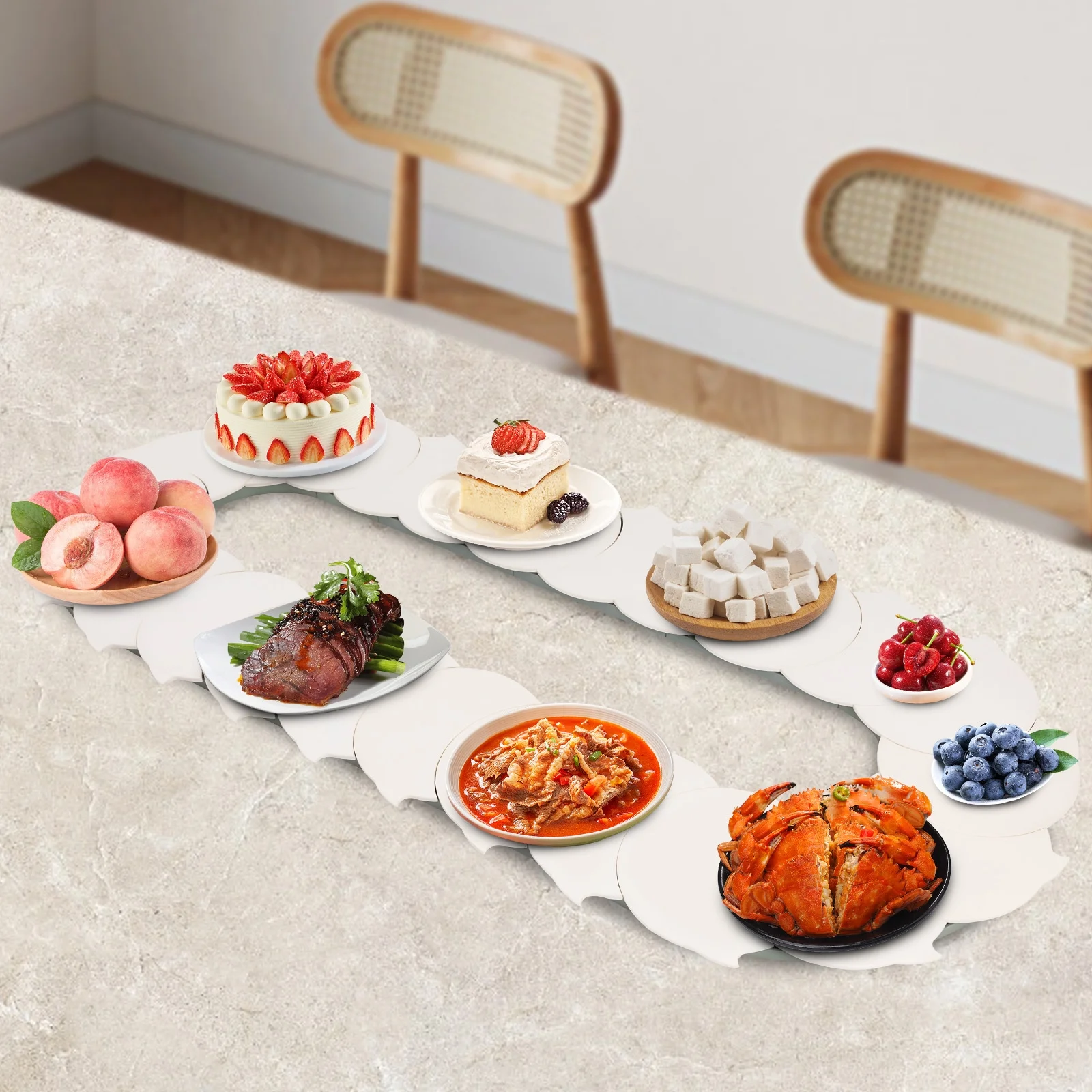 360° Manual Swivel Adjustable Dining Table Lazy Susan Rotating Food Turntable Food Serving Train Dining Table Turntable For Dining Room Party Decoration 3.94ft