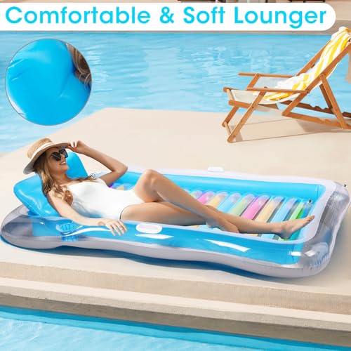 Inflatable Adult Pool Lounger Float - BAIAI Large Beach Sun Tanning Floaty Raft Sunbathing Water Lounge Floaties Tub with Drink Holder - Blow Up River & Lake Suntan Floating Swimming Mattress Mat(L)