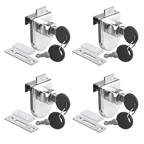 4Pack Zinc Alloy Double Glass Door Display Lock Cabinet Lock with 2 Alike Keys for 4.5-8mm 408 Glass Door (408, Black)