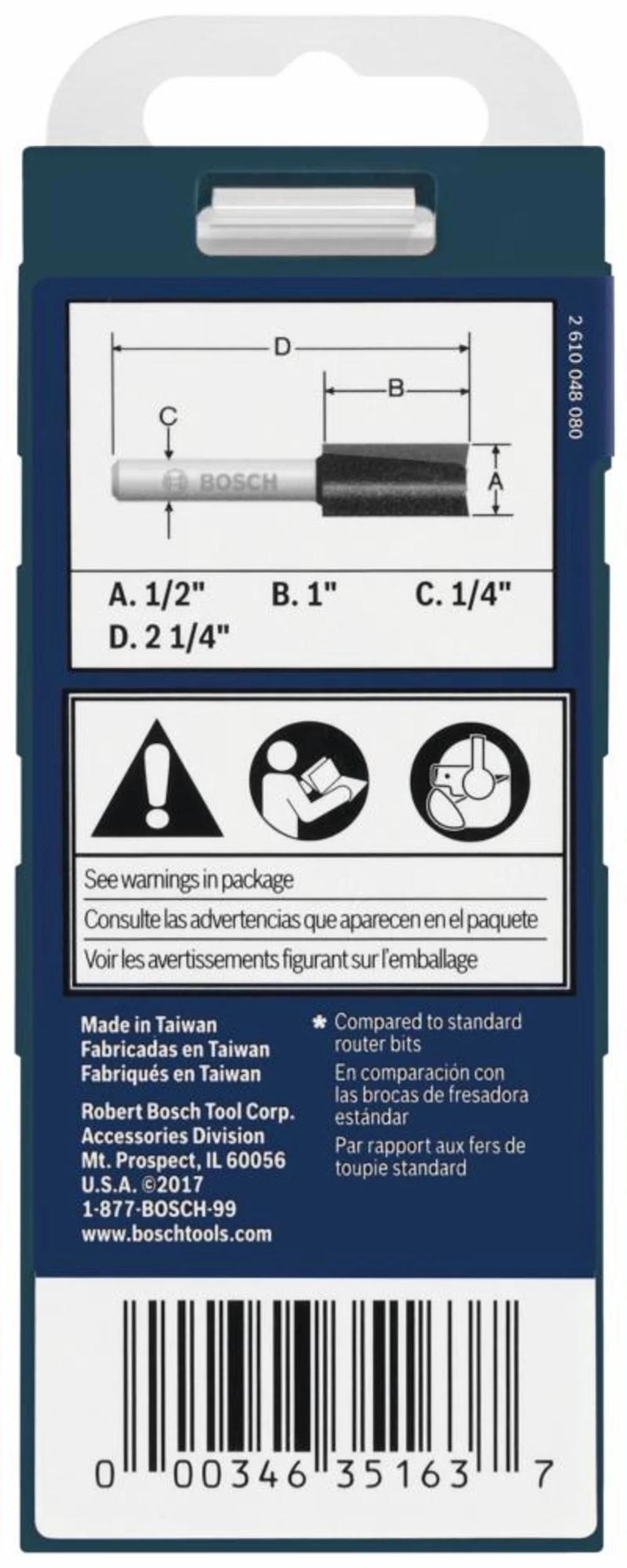 Bosch 85227MC Router Bit 1/4 in Dia Shank 2-Cutter Carbide