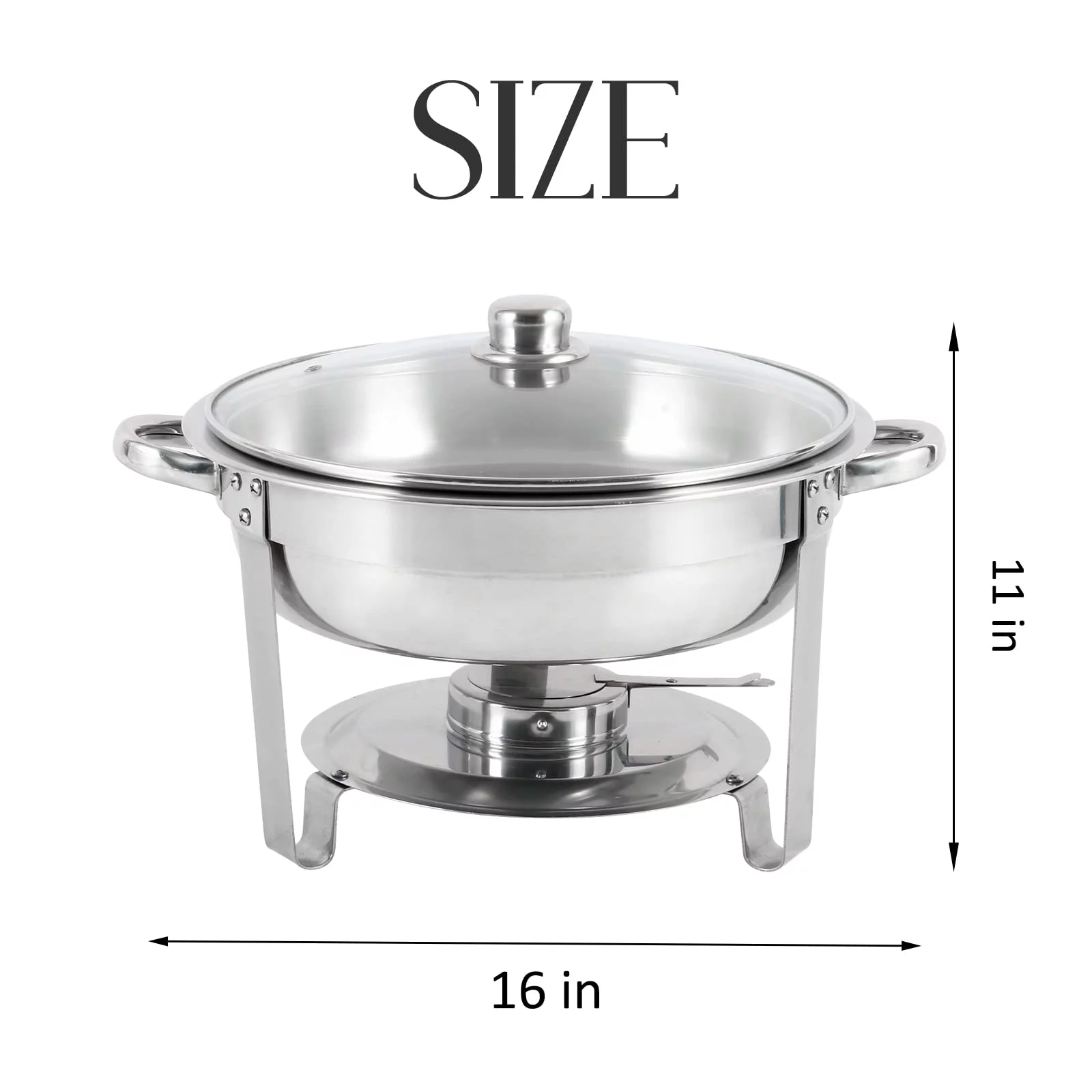 HORESTKIT Chafing Dish Buffet Set 2 Pack Round Stainless Steel Chafers and Buffet Warmers Sets Full Size w/Water Pan, Food Pan, Fuel Holder and Glass Viewing Lid 5 QT, for Catering Party Event Serving