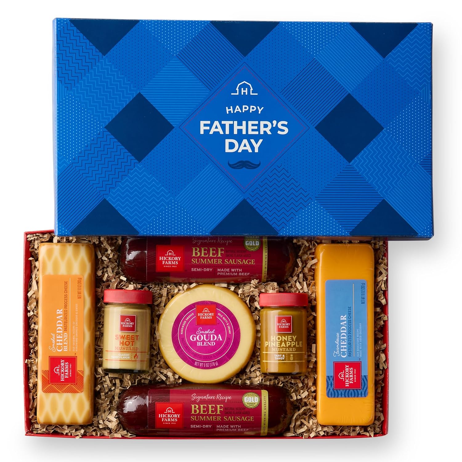 Hickory Farms Beef Summer Sausage & Cheese Father’s Day Gift Basket (comes with Happy Father's Day Box Lid) - Medium Gift Basket | Gourmet Food Gift Box | Food Gift Basket | Charcuterie