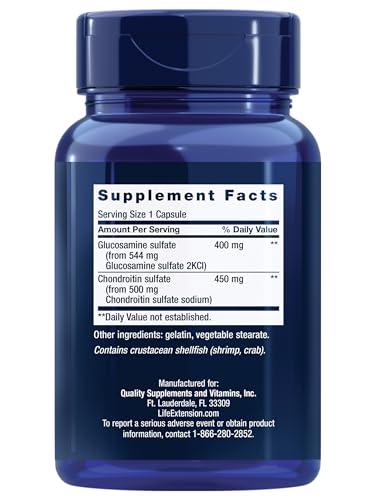 Life Extension Glucosamine/Chondroitin Capsules for healthy joints and cartilage, non-GMO, gluten-free, 100 capsules
