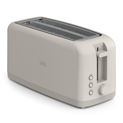 bella 2 Slice Slim Toaster, Fits-anywhere™ Kitchenware, 6 Setting Shade Control with Reheat & Cancel Buttons, Removable Crumb Tray, 10” Long Slot, Anti Jam & Auto Shutoff, 900 Watt, Oatmilk