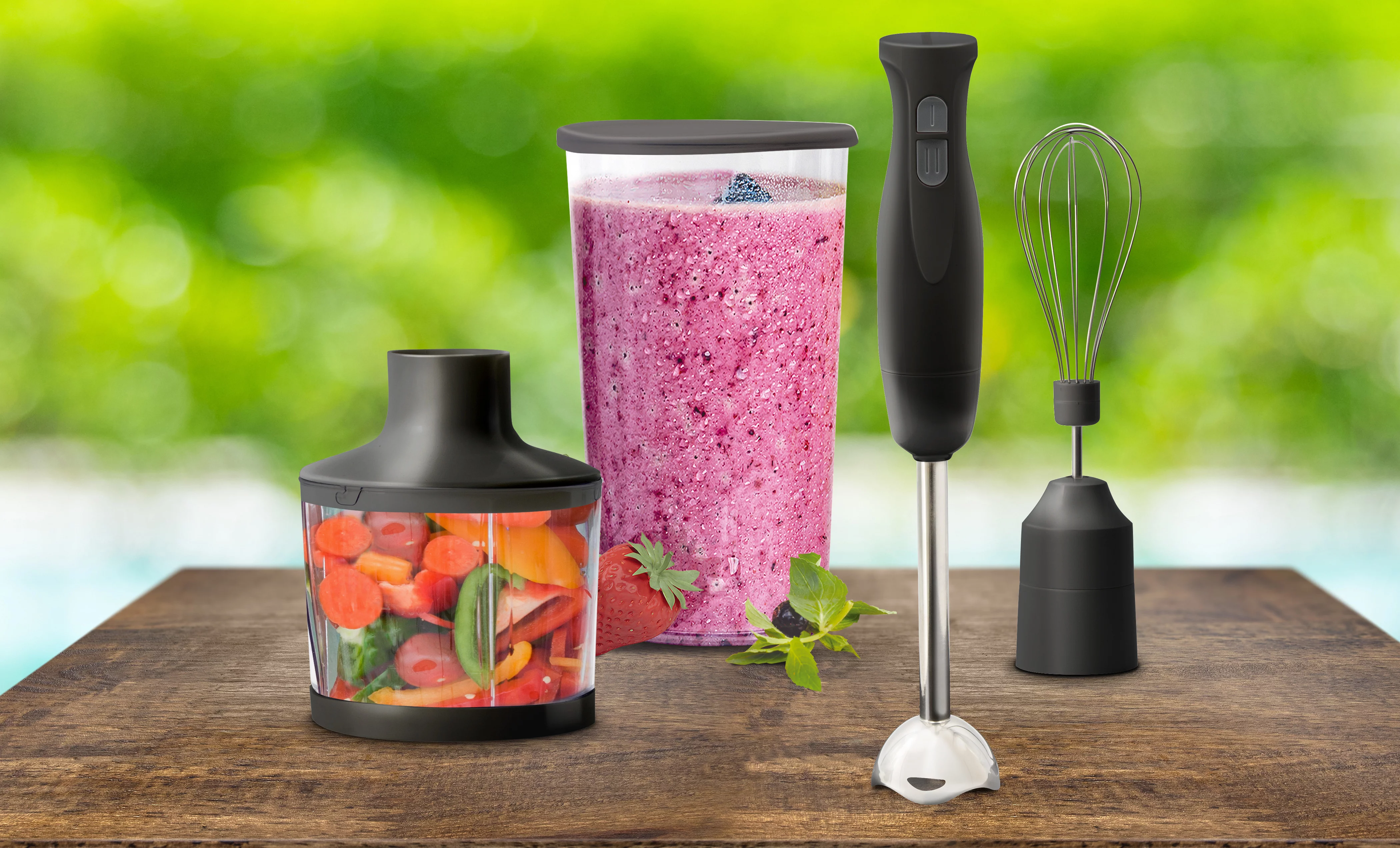 Eternal Kitchen Ideas Immersion Hand Blender with Whisk Attachment, Measuring Cup & Chopper | Heavy Duty, Black