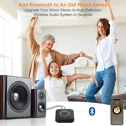 1Mii B06S+ LDAC Bluetooth 5.2 Receiver for Home Stereo Hi-Res Music Streaming, Hi-Fi Wireless Audio Adapter w/aptX HD Low Latency, Long Range Bluetooth Audio Receiver Volume Control, RCA/3.5mm Outputs
