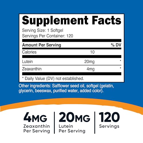 Nutricost Zeaxanthin with Lutein 20mg, 120 Softgels - Potent, Non-GMO, Gluten Free