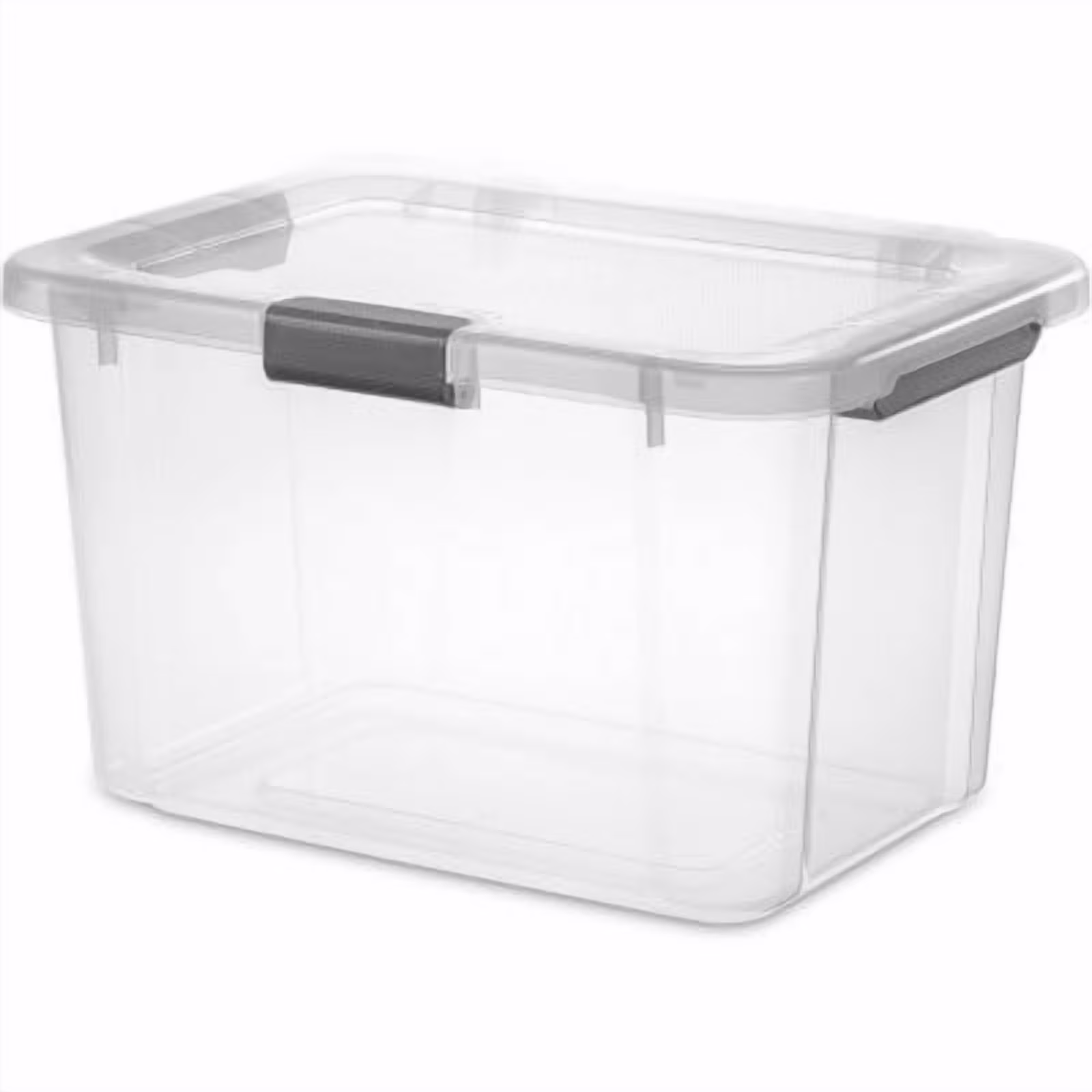 30qt Hinged Lid Latch Box: Plastic Storage Tote with Built-In Handles, Stackable, Universal Storage