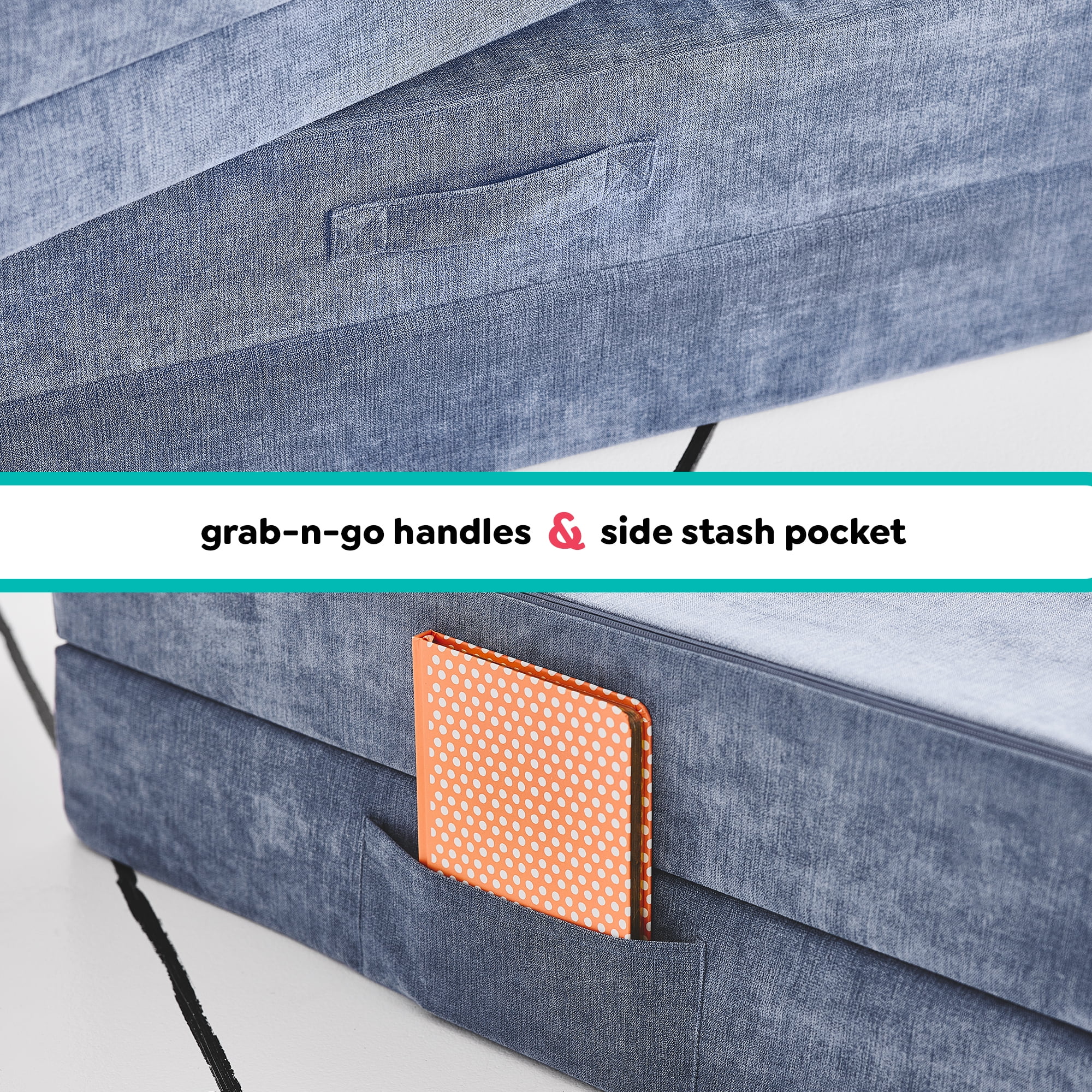 Yourigami Folding Convertible Kids and Toddler Play Couch, 4 Pieces, Blue Lagoon