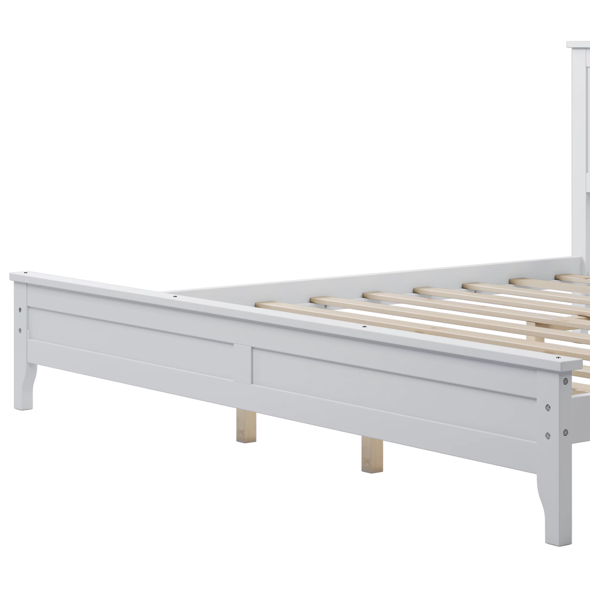 ikayaa Modern White Solid Wood King Platform Bed