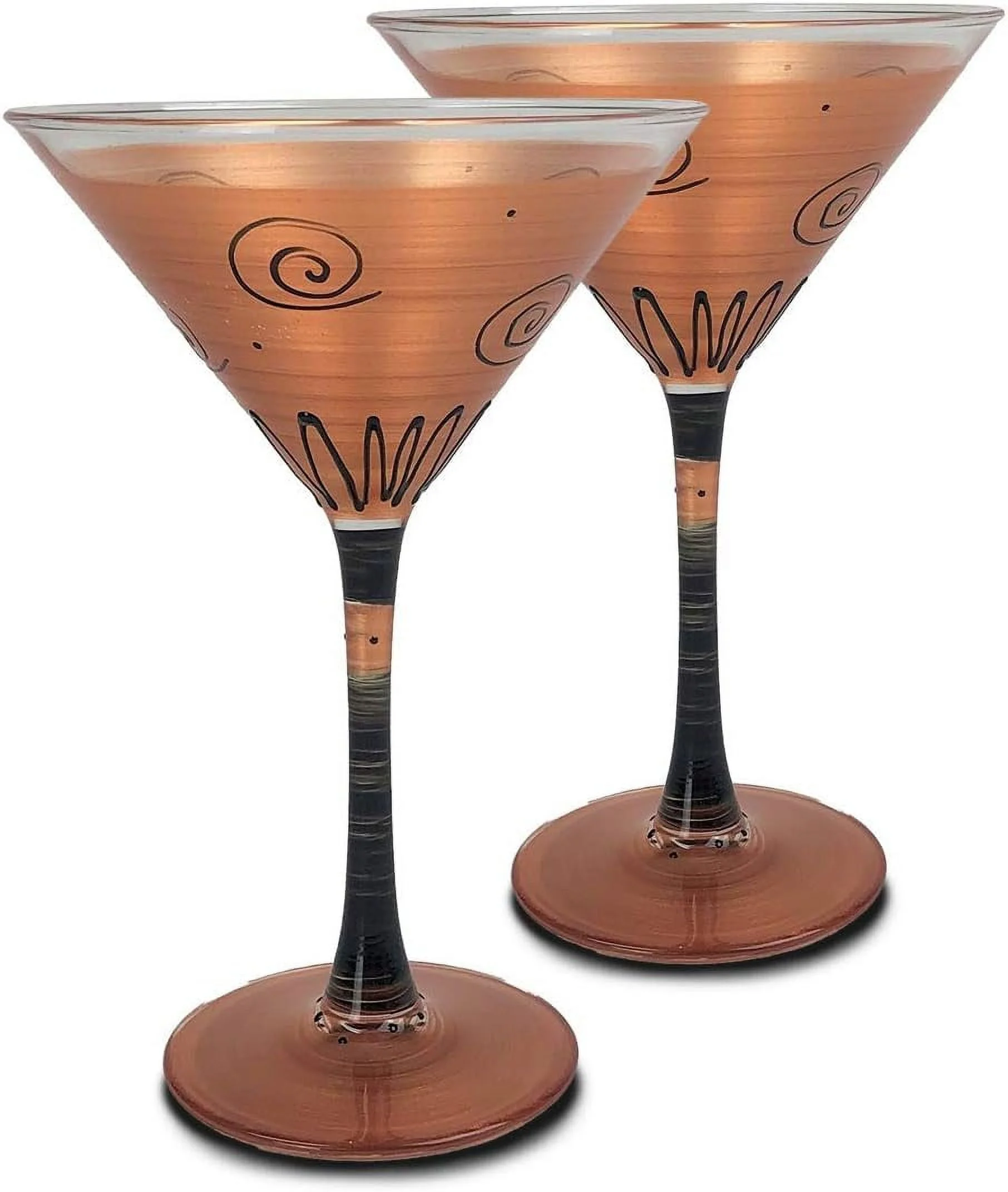 Hand Painted Martini Glasses Set Of 2 - Tuscan Sunset Collection - Hand Painted Glassware By Artists - Unique And Decorative Martini Glasses, Vibrant Gold, Kitchen Table Décor