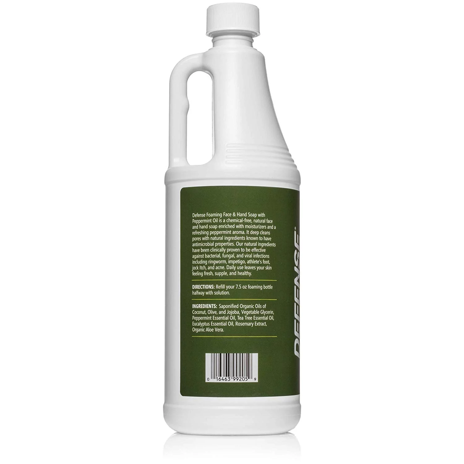 Defense Liquid Foaming Face & Hand Soap Peppermint 32 Fl Oz Refill with Tea Tree, Eucalyptus, Jojoba, Aloe Vera, Olive & Coconut Oils