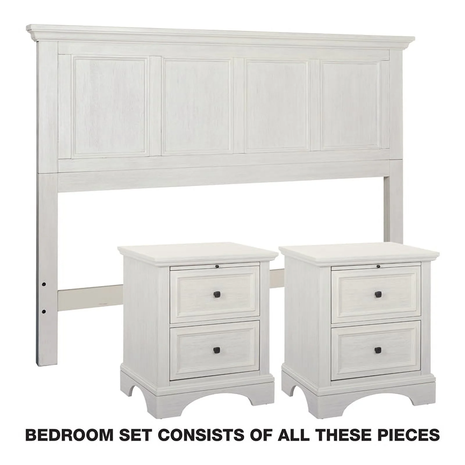 Farmhouse Basics Bed Queen 3pc. Bedroom Set in Rustic White Engineered Wood