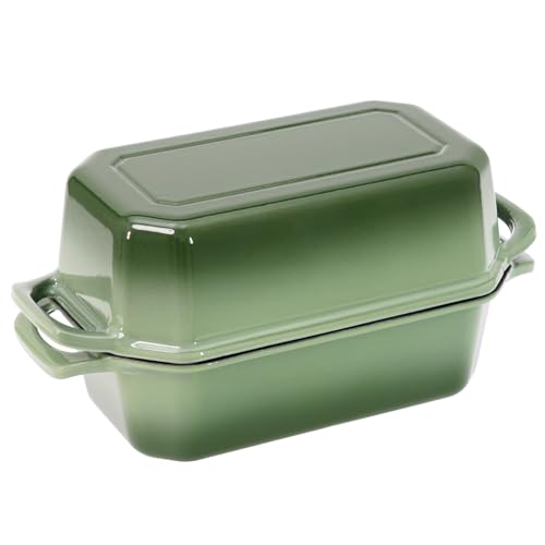 Bread Pan Cast Iron Loaf Pan with Lid Bread Loaf Pan 9x5 Inch Loaf Pan Enameled Cast Iron Sourdough Loaf Pan, DarkCyan