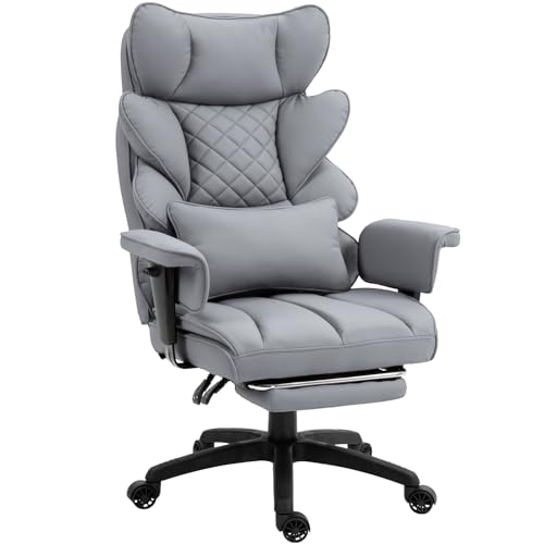 Dowinx Big and Tall Office Chair with Pocket Spring Cushion,High Back Computer Gaming Chairs with Adjustable Armrests,Executive Desk Chairs with Lumbar Support and Footrest,(Fabric, White)