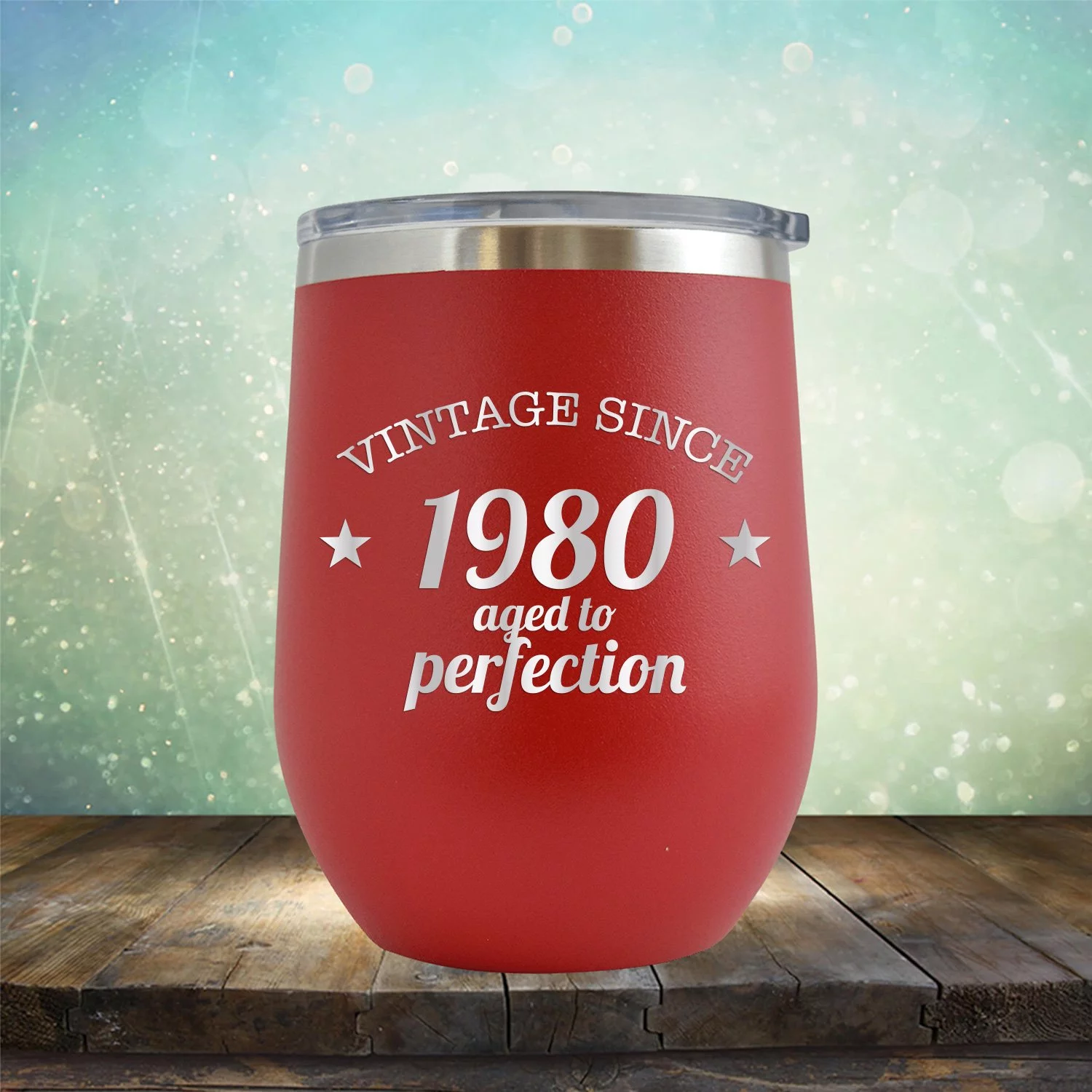 Vintage Since 1980 Aged to Perfection - Engraved 12 oz Red Wine Cup Unique Funny Birthday Gift Graduation Gifts for Men or Women 40th Birthday forty over the hill hilarious 1980
