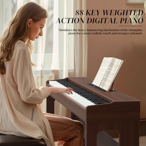 Ktaxon Digital Piano 88-Key Weighted Action Electric Piano with 3-Pedal Unit, Double Bluetooth, Split/Touch/Transpose Control Functions(Black)