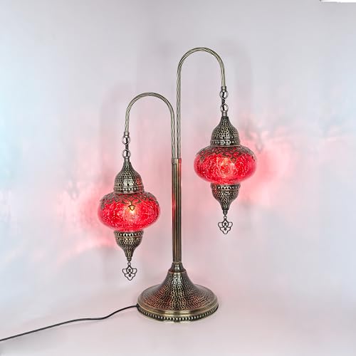 Turkish Bedside Lamp Clear Glass Cracked 2-Globe - Moroccan & Mosaic Style - Handcrafted Turkish Floor Lamp - Stained Glass & Victorian Inspired Design - Tiffany Lamp Addition (Purple)