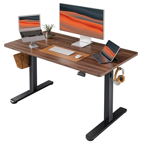 FEZIBO Electric Standing Desk Adjustable Height, 40 x 24 Inch Sit and Stand Desk, Home Office Desk, Ergonomic Workstation Computer Desk, Black Walnut