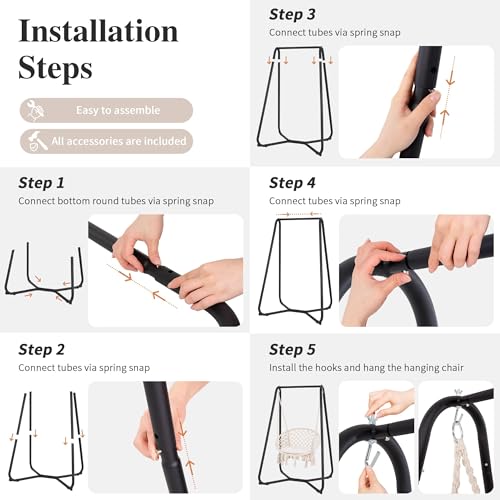 SUNCREAT Hammock Chair with Stand Included, Heavy Duty Hanging Chair with Stand, 330 lbs Capacity, Patent Pending, Grey