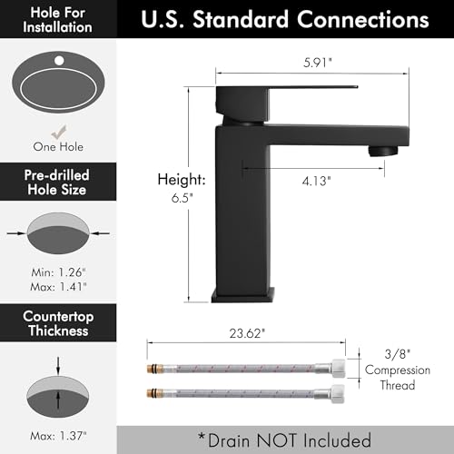 KES Vessel Sink Faucet, Black Bathroom Faucets, Tall Bathroom Faucets with Sink Drain with Overflow, L3156BLFF12-BK-C1