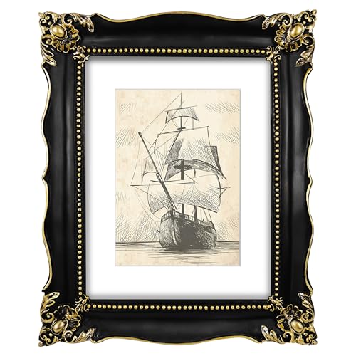 SIMON'S SHOP 11x14 Picture Frames with Mat for 8x10 Image, Black Poster Frames for Gallery Wall Display, Vintage Gothic Frames for Photos Artworks