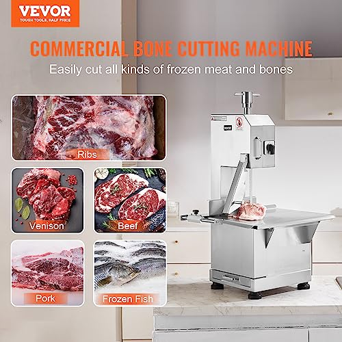 Commercial Electric Meat Bandsaw, 1500W Stainless Steel Countertop Bone Sawing Machine, Workbeach 19.3