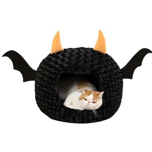Funny Cat Bed Halloween Large Cat Cave Nest Warm Cute Kitten Bed Mattress Cartoon Ultra Soft Plush Removable Cushion
