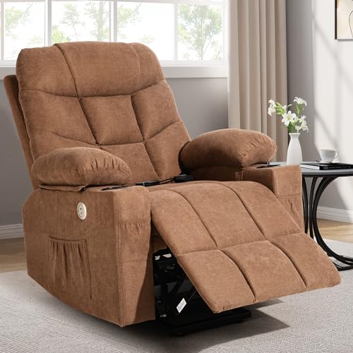 DWVO Power Lift Recliner Chair with Massage and Heat for Elderly, Fabric Recliner Chair with Cup Holders, USB Port, Side Pockets, Remote Control,Grey