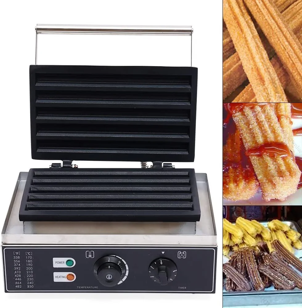 Loyalheartdy Commercial 5 Sticks Churros Making Machine 1550W Electric Stainless Steel Spanish Churro Waffle Maker