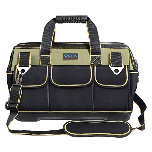 Tool Bag, Ounic 17 Inch Large Tool Bag Heavy Duty With Wide Mouth and Waterproof Strong Molded Base, Heavy Duty Tool Bags Organizer with Adjustable Shoulder Strap Specially Designed for Various Tools