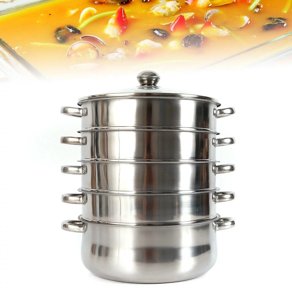 New 5-tier Stainless Steel Steamer with Anti-corrosion, Anti-rust and Anti-drop Features