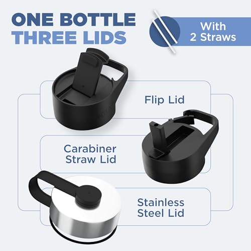 IRON °FLASK Camping & Hiking Hydration Flask with 3 Lids - Stainless Steel, Double Walled & Vacuum Insulated Water Bottle - Leak Proof & BPA Free 32 Oz