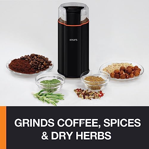 Krups Coffee Grinder, Fast-Touch, 3oz, 85g bean hopper - Easy to Use, One Touch Operation - 200 Watts - Espresso Grinder, Spice Grinder, 2 to 12 cup Coffee Bean Grinder, Silver