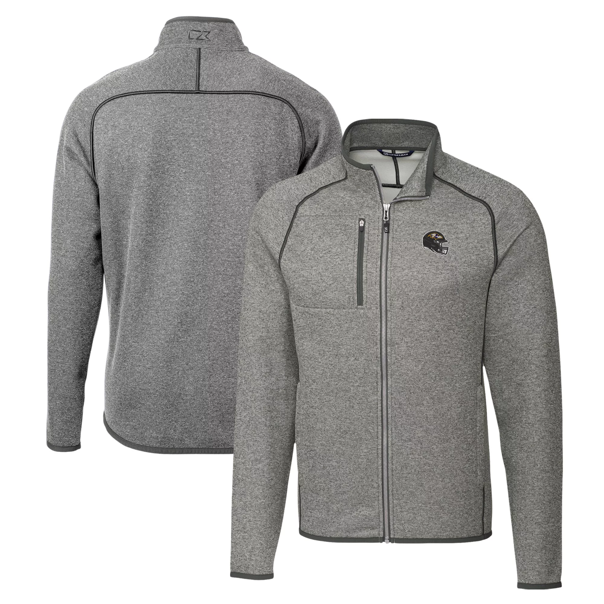 Men's Cutter & Buck  Silver Baltimore Ravens Helmet Mainsail Sweater-Knit Full-Zip Jacket