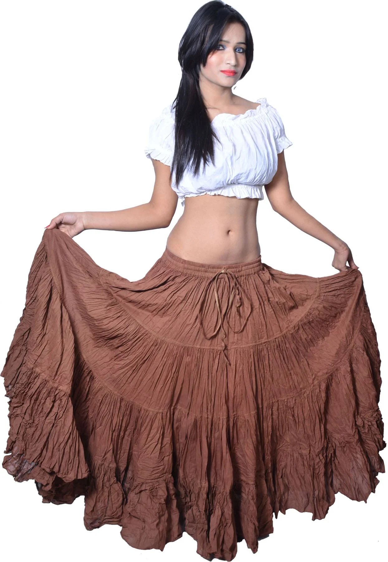 Wevez Plus Size 40 Inches Long Tribal Fusion 25 Yard Skirt (Brown)