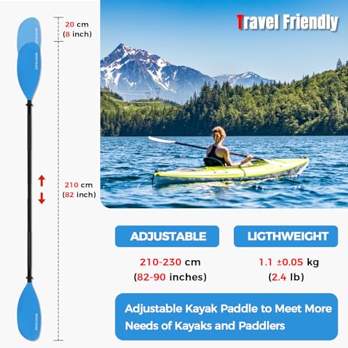 Kayak Paddles with Alloy Shaft and PP Blade, Floating Kayaking Oars, Adjustable 230-250 cm/90-98 Inches, 210-230 cm/82-90 Inches