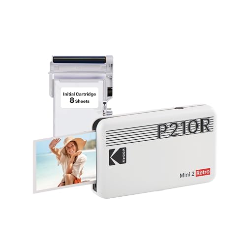 KODAK Mini 2 Retro 4PASS Portable Photo Printer (2.1x3.4 inches) Initial 8 Sheets + 60 Sheets Bundle, White