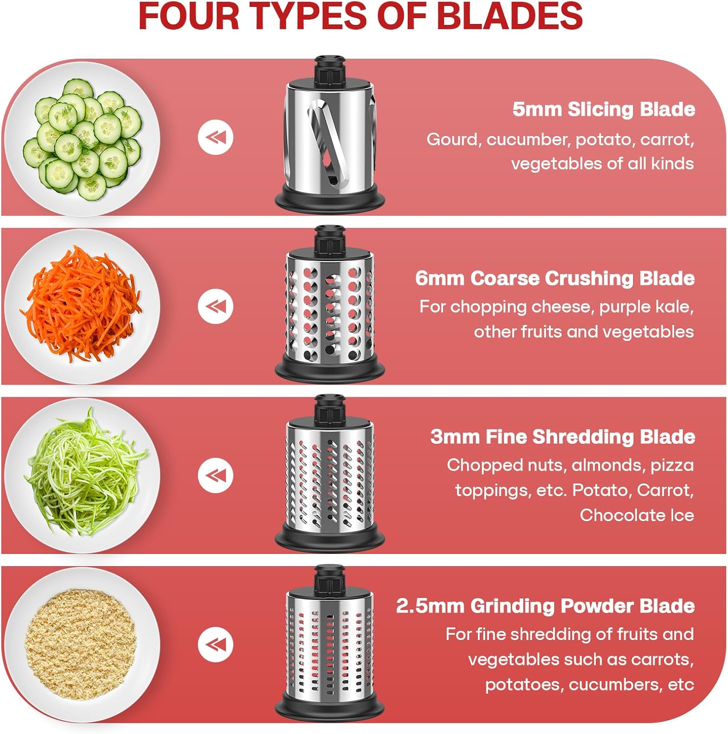 Stainless Steel Cheese Grater Attachment for KitchenAid Stand Mixer, Fresh Prep Slicer Shredder for Vegetable, Grinding Powder Attachment for kitchenaid Dishwasher Safe with 4 Blades