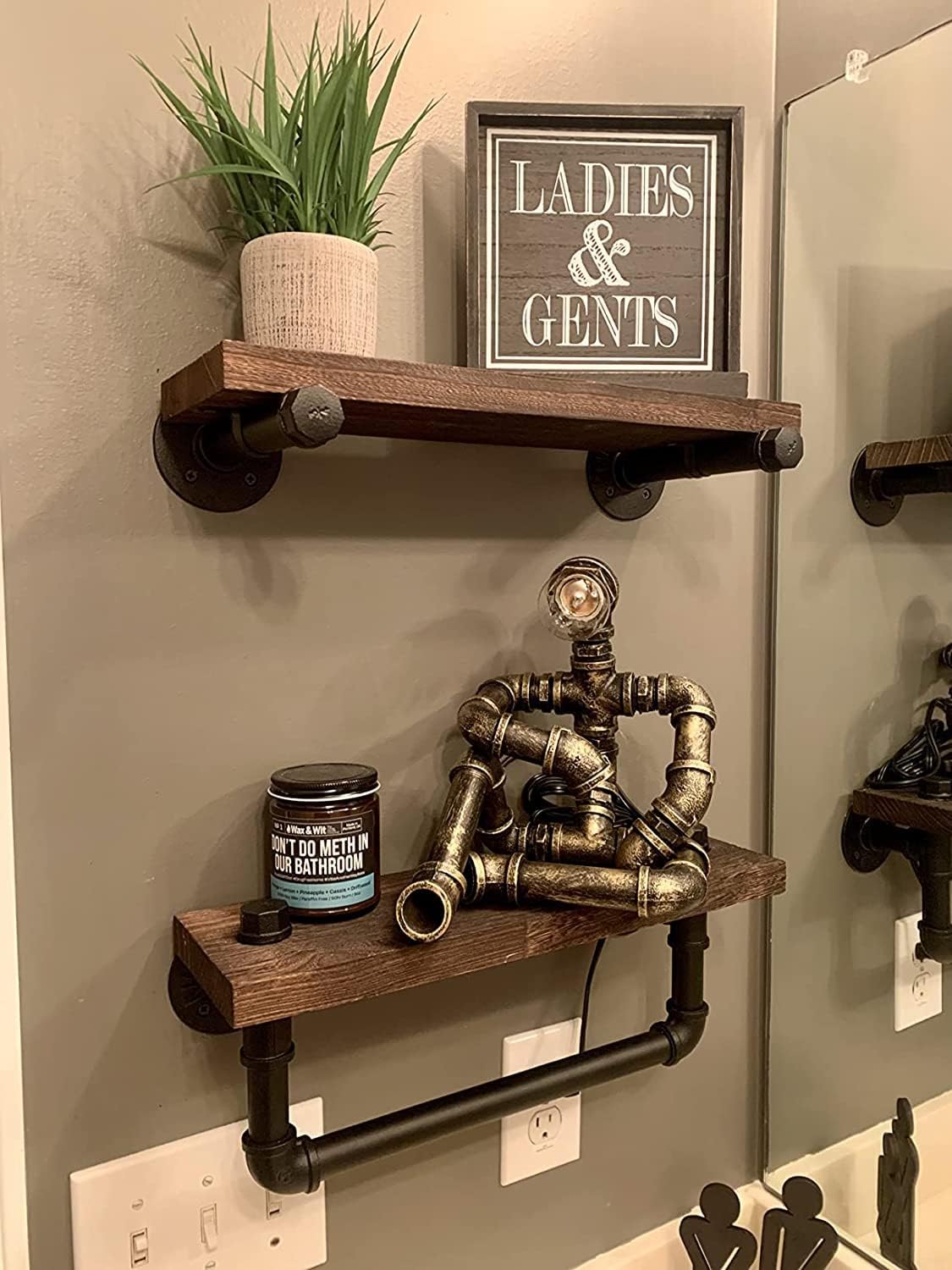 Industrial Robot Lamp Steampunk Table Lamp, Bronze Iron Pipe lamp with Button Switch, Unique Design Retro Decoration Collection for Bedroom Nightstand Bathroom Restaurant Cafe Bar