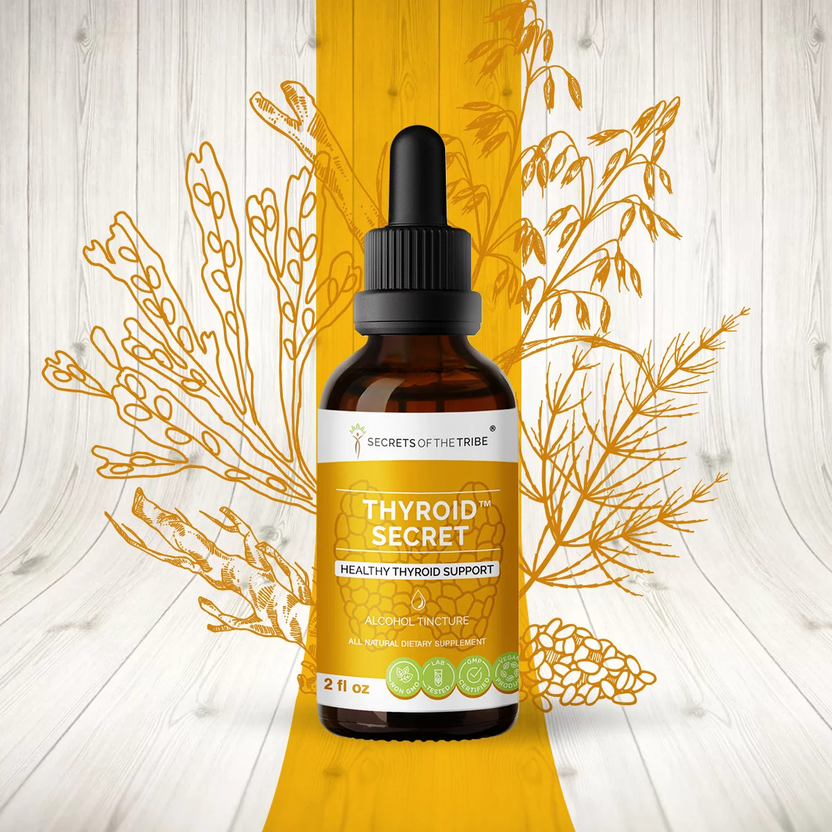 Thyroid Secret Alcohol Extract, Tincture, Oatstraw, Horsetail, Broccoli, Echinacea, Ashwagandha, Kelp. Healthy Thyroid Support 2 oz