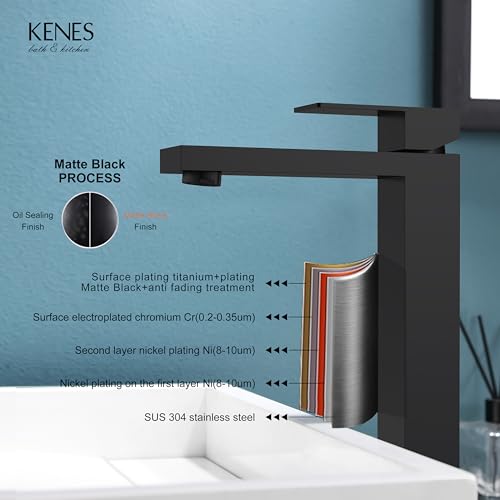 KENES Brushed Nickel Vessel Sink Facuet Single Handle Tall Bathroom Sink Faucet Vanity Bathroom Faucet Basin Mixer Tap with Water Supply Hose and Pop Up Sink Drain, LJ-9031A