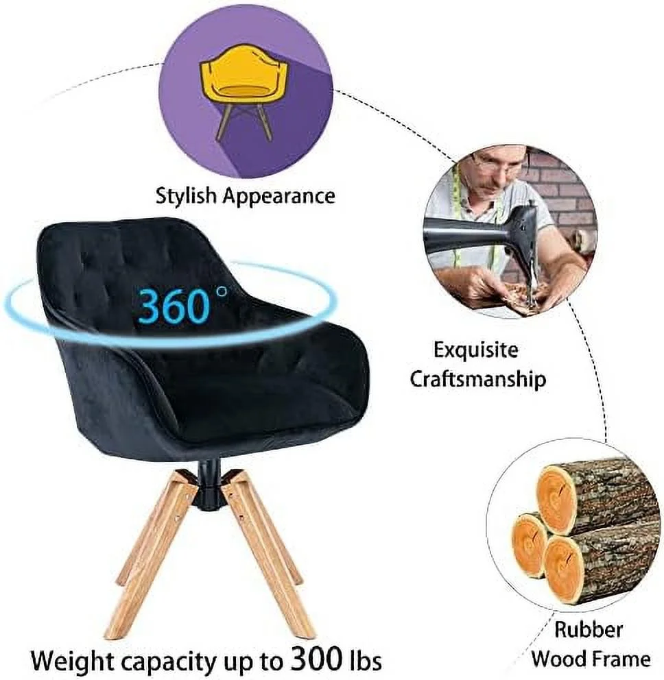 TJUNBOLIFE Swivel Accent Chair  Mid Century Modern Barrel Chair with Wood Legs  Velvet Armchair for Living Room Bedroom Small Spaces(Coffee)