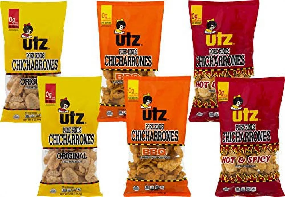 Utz Fried Pork Rinds Chicharrones, Variety 6-Pack 5 oz. Bags