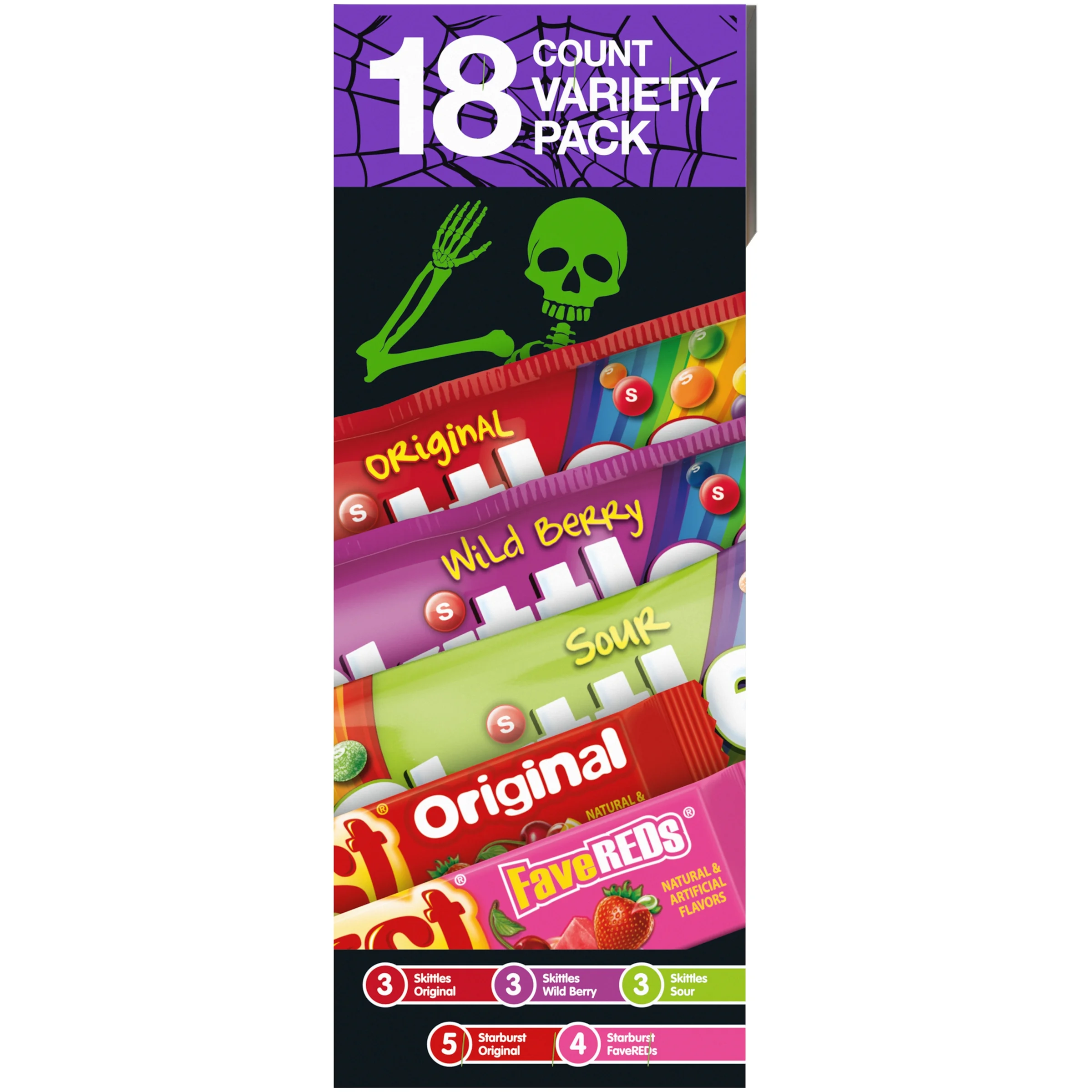 Mars Mixed Skittles & Starburst Chewy Variety Pack Halloween Candy, 18 Count Box