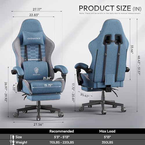 Dowinx Gaming Chair Fabric with Pocket Spring Cushion, Massage Game Chair Cloth with Headrest, Ergonomic Computer Chair with Footrest 290LBS, Black Green